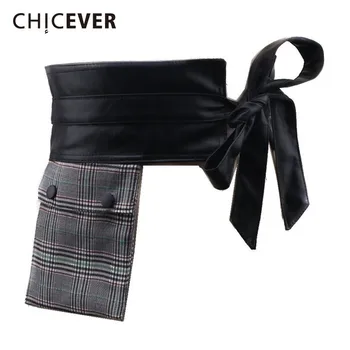 

CHICEVER Plaid Women's Wide Belt Bow Bandage Hit Colors PU Leather Belts For Women Vintage Fashion Accessories 2020 New