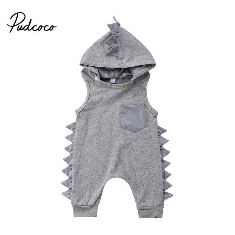 

Cartoon Dinosaur Kids Baby Girl Boy Clothes Sleeveless Short Romper Jumpsuit Sunsuit+Hat Casual Cotton Summer Outfit 0-3T