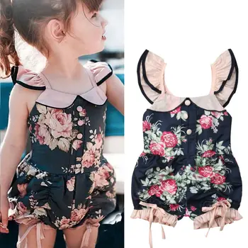 

2019 Canis Summer Flower Toddler Kids Baby Girl Clothes Summer Ruffle Romper Jumpsuit Outfits Novelty Cute Clothes