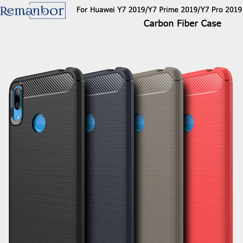 

Remanbor For Huawei Y7 2019 Y7 Pro 2019 Carbon Fiber Case Silicone Rugged Armor Soft Back Cover For Huawei Y7 Prime 2019 Cases