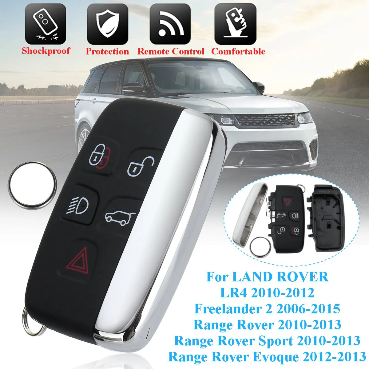 Чехол с 5 кнопками дистанционного ключа с батареей CR2032 для LAND ROVER LR4 Range Rover Sport Evoque freelander 2 2006