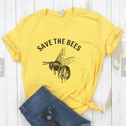 Save The Bees женские рубашки уличная винтажная желтая хлопковая футболка для женщин с круглым вырезом повседневные Графические футболки Camisas