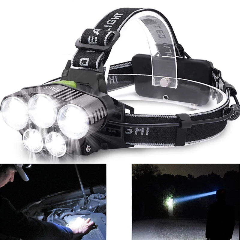 

2019 New 5 LED Headlights USB Charging Interface Multi-Function Outdoor Headlights Use Rechargeable Forehead Light Headlights