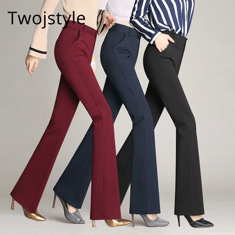 Twojstyle офисные Для женщин брюки Широкие Flare Штаны с высокой посадкой осень