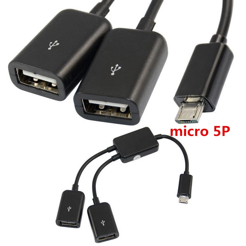 Micro USB Host Cable Micro USB Male to 2X Type A Dual USB Female OTG Adapter 4