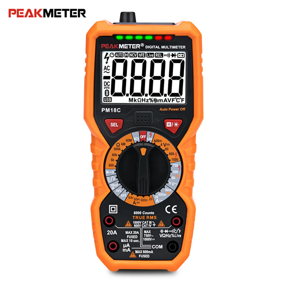 

PEAKMETER PM18C Digital Multimeter True RMS AC/DC Voltage Resistance Meter Capacitance Frequency Temperature NCV Tester