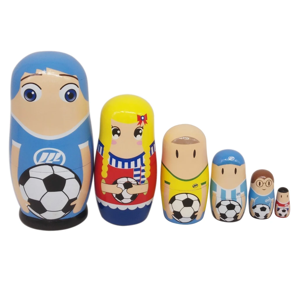 MagiDeal 6pcs Cute Football Player Matryoshka Wooden Russian Nesting Dolls For Kids Children Playing Doll | Игрушки и хобби