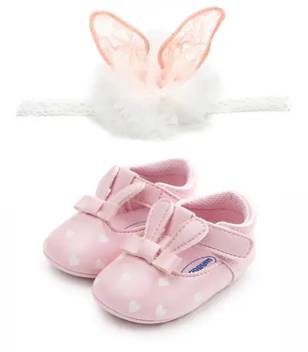 Г. обувь для маленьких девочек Обувь для новорожденных малышей из искусственной кожи для девочек с заячьими ушками Кружевная повязка на голову Costumen мягкая нескользящая обувь