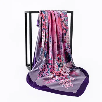 

Spring women Satin Scarf Flowers print square scarf silk shawl fashion bandana chiffon hijab hair scarf 90*90cm free shipping