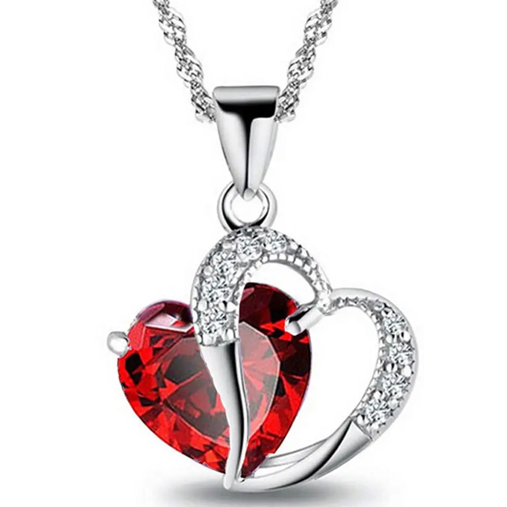 

HPXmas Quality Fashion Crystal Romantic double Heart Pendant Necklace nature stone Women jewelry Gift B25