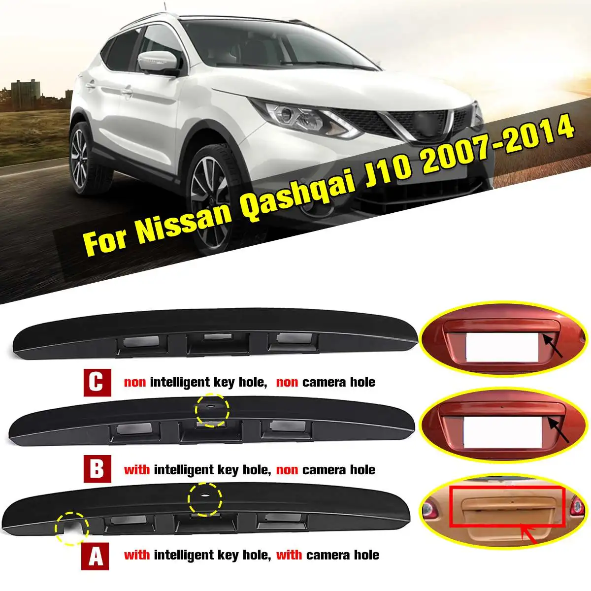 

3Types Black Tailgate Boot Lid Handle With / Without I-key&Camera Hole For Nissan Qashqai J10 2007-2014 Plastic Trim Cover