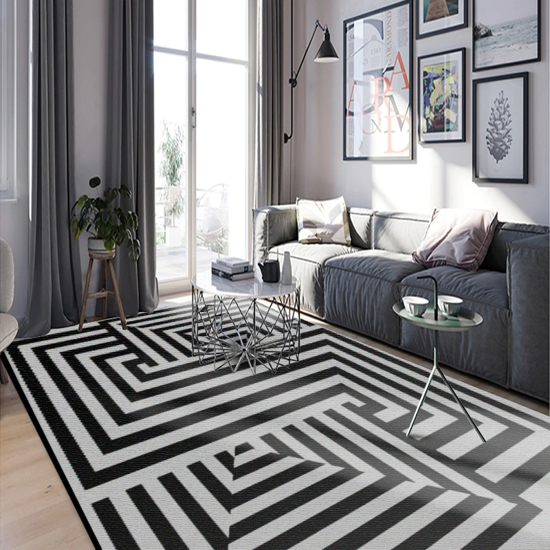

Fashion Modern Geometric Black White Irregular Lines Print Bedroom Living Room Parlor Area Rug Carpet Doormat Kitchen/Footmat