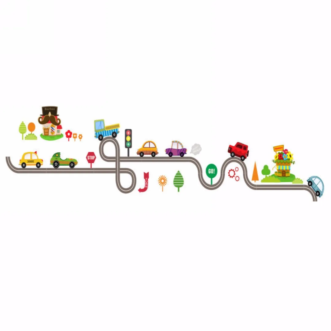 

Cartoon Car Bus Wall Stickers Highway Track for Kids Rooms Children's Bedroom Living Room Decor Wall Art Decals