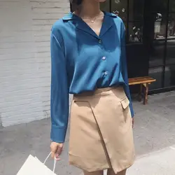Весенняя Корейская белая офисная блузка женская рубашка мягкая с длинным рукавом Turn-Down collar Женская Повседневная однотонная блуза