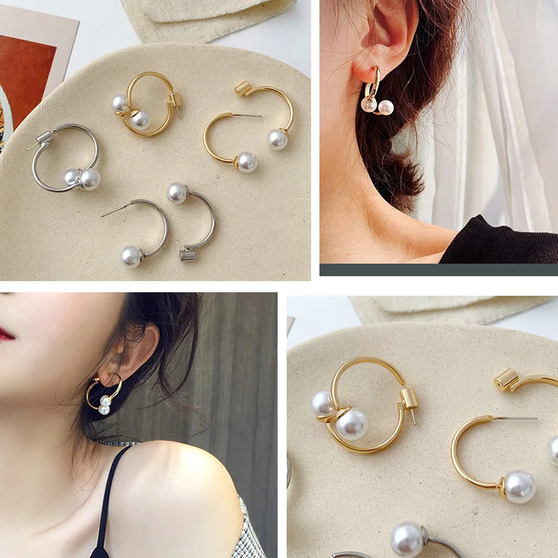 

Korea Dongdaemun Earrings Temperament Pearl Earrings Round Geometry Hypoallergenic Retro Earrings Women Fashion Jewelry