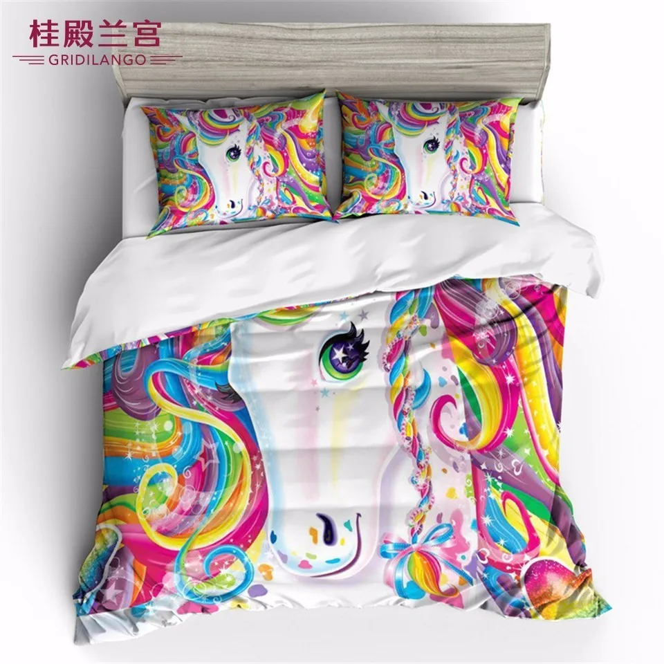 

Cartoon Fashion Unicorn Bedding Set Cute Colorful Unicorn Duvet Cover Pillow Case 3PCS Children's Girls For Gift Home Textile