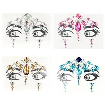 

1PC Glitter Festival Party Face Stickers Easy To Operate Face Gems Rhinestone Body Tattoo DIY Acrylic Resin Stickers Makeup