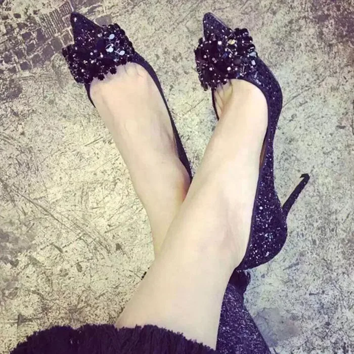 

2018 Hot Summer Spring Shoes Woman Pumps High Thin Heels Bling Crysta String Bead Design Pumps Elegant Wedding Party Tipe Shoes