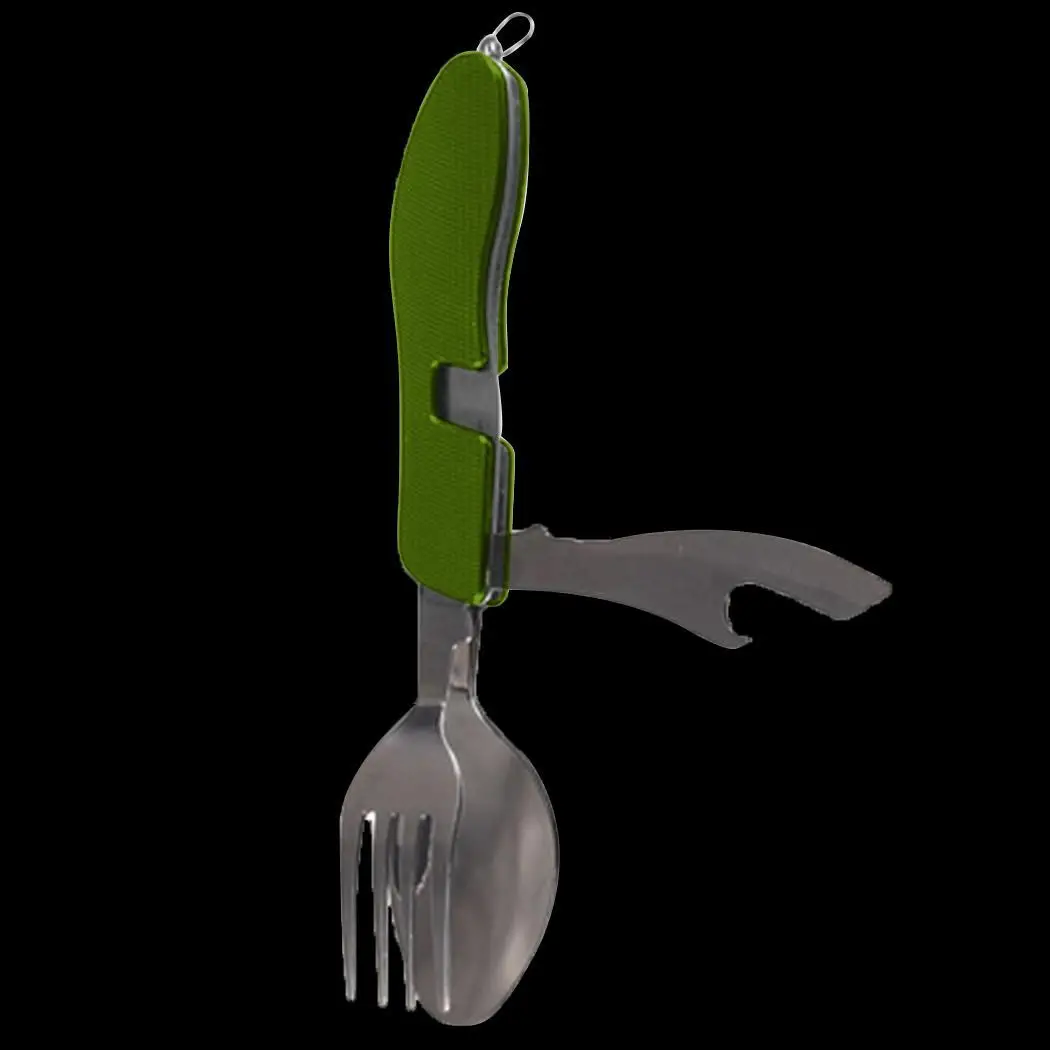 Utensil steel Fork Stainless 4 1 not material and Steel reusable rust Knife Folding Bottle Camping Spoon Opener Outdoor | Спорт и