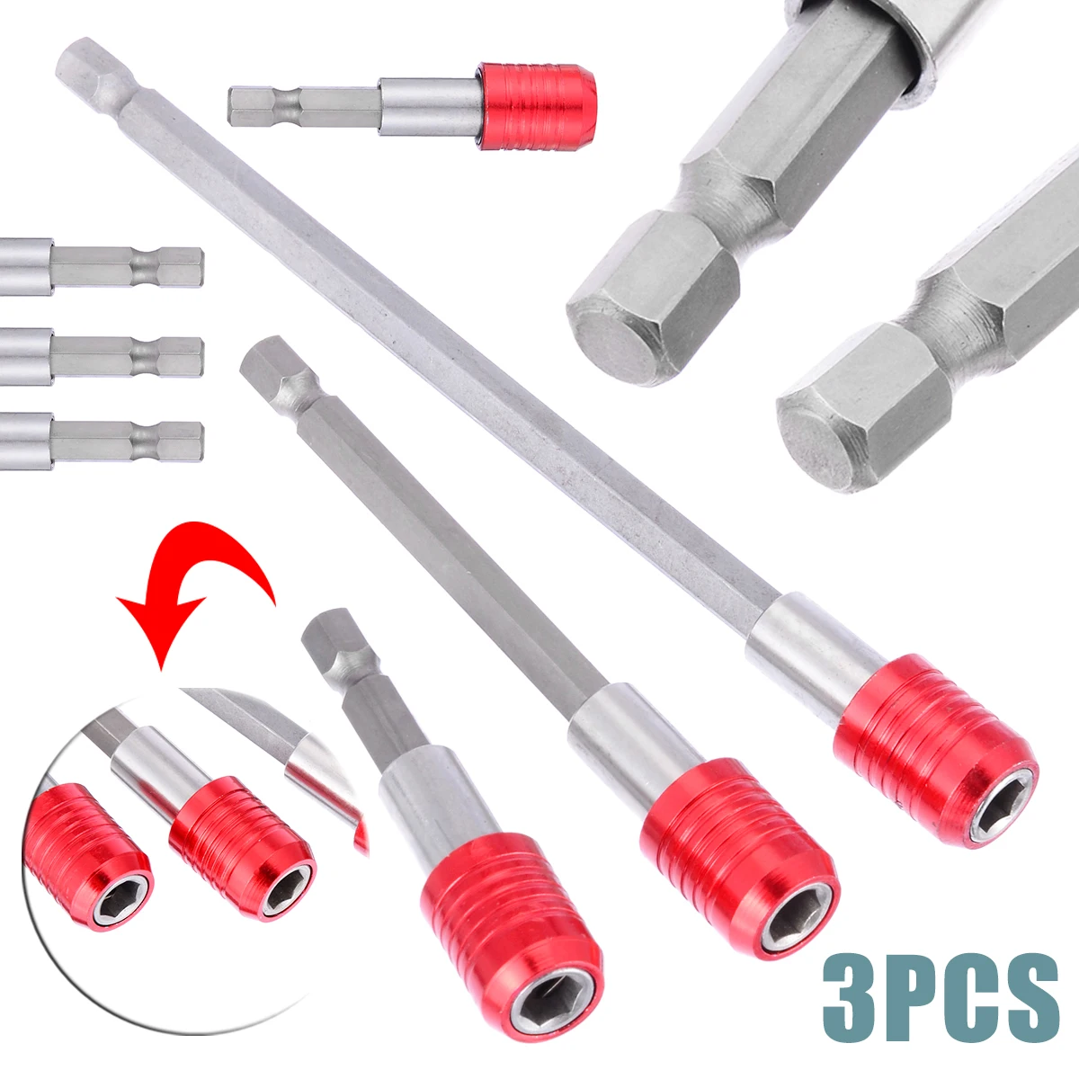 3pcs 60mm 100mm 150mm 1/4" Hex Shank Extension Bit Holders