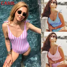 Цельный женский V сексуальный полосатый монокини для ванной пуш-ап мягкий бикини купальный костюм, купальник