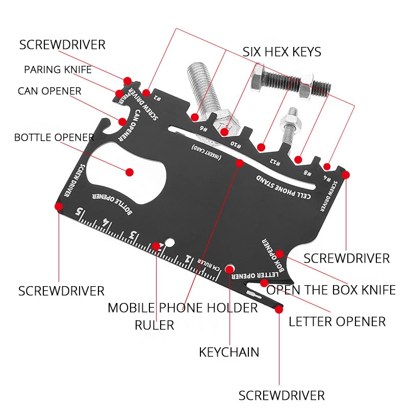

New Pocket Tool Multifunction Knife Edc Multi Multipurpose Gadget Camp Opener Wallet Kit Outdoor Bottle Survive Gear Card