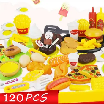 

120pcs Kids Kitchen Toy Fruit Vegetable Food Pretend Role Pizza Play Cutting Set Kitchen Toys