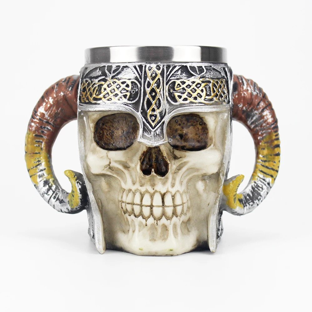 

Stainless Steel Skull Mug with Ram Horned Tree Leaf Man Dragon Skeleton Gothic Coffee Beer Tankard Mugs Birthday Halloween Gift