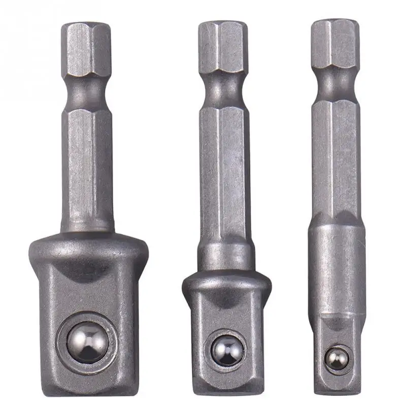 

3pcs/set Chrome Vanadium Steel Socket Adapter Hex Shank to 1/4" 3/8" 1/2" Extension Drill Bits Bar Hex Bit Set Power Tools
