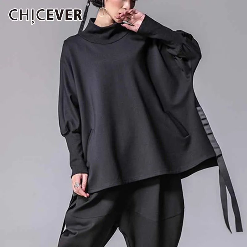 CHICEVER черный женский футболка Свободные Oversize водолазка средства ухода за кожей