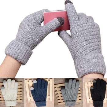 

Touch Screen Wrist Gloves Men Winter Warm Fleece Lined Thermal Knitted Mittens 4 Colors Adult Gloves Hot Sale