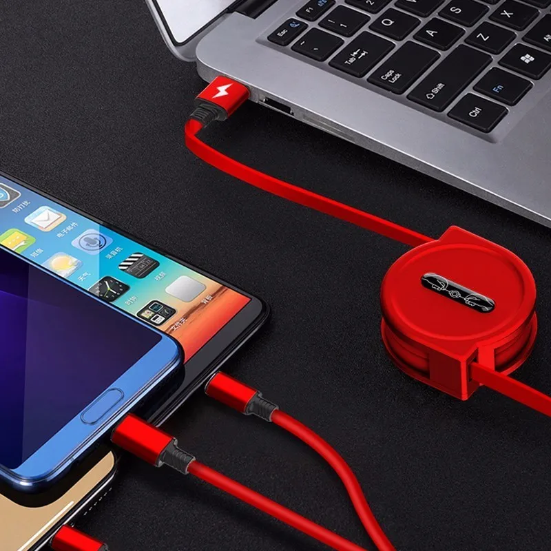 90PAI Retractable Charger Quick Charge 3-in-one Charging Cable Telescopic Charging Rate For Xiaomi For iphone For Type-C For HTC 90PAI Retractable Charger Quick Charge 3-in-one Charging Cable Telescopic Charging Rate For Xiaomi For iphone For Type-C For HTC