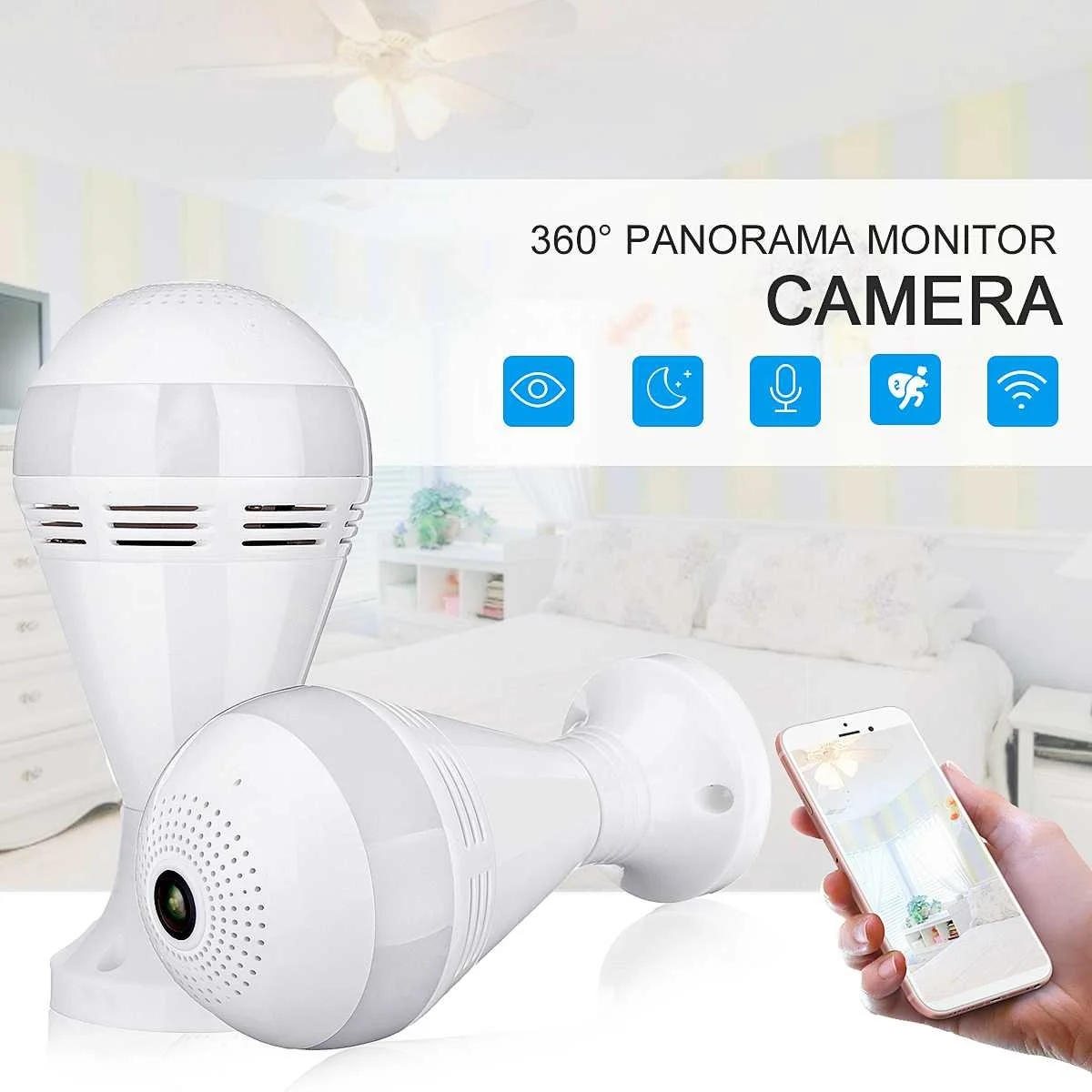 

3 in 1 E27 Light Bulb IP Camera 960P WiFi Bluetooth Speaker LED Light Home Security Wireless CCTV Camera 360 Degree Night Vision