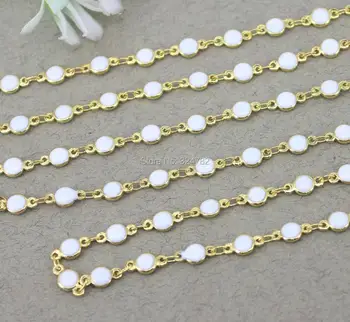 

5 Meters Gold Metal Rondelle Enamel Beaded Chain,Brass Chain,Wire Wrapped White Enamel beaded Chain For Jewelry Making