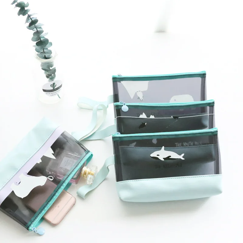 

Portable Cosmetic Storage Bag Cartoon Iceberg/penguin/ Whale Transparent Large Capacity Simple Female Hand Bag Makeup Organizer