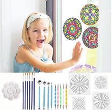 20 шт. набор инструментов для раскрашивания мандалы, ручки для раскрашивания, кисть, мандала, трафарет, шариковый стилус, лоток для рисования, рисования пород