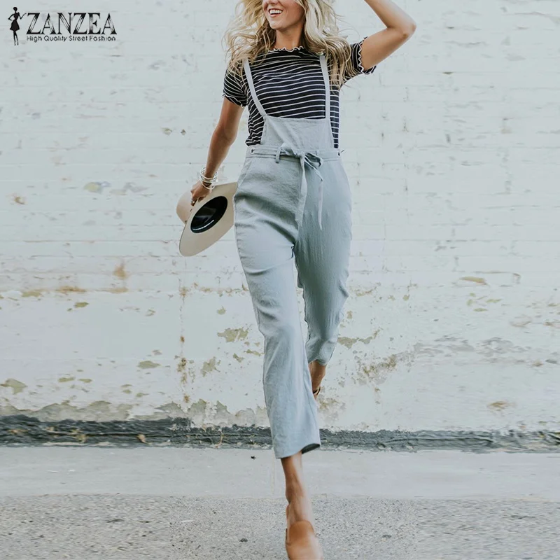 2019 Summer ZANZEA Women Casual Pencil Pants Solid Cotton Linen Long Rompers Strappy Party Loose Turnip Jumpsuit Overalls S 5XL 2019 Summer ZANZEA Women Casual Pencil Pants Solid Cotton Linen Long Rompers Strappy Party Loose Turnip Jumpsuit Overalls S 5XL