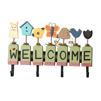 

Decorative WELCOME Letters Wall Hook Creative Garden Wooden Hook Multifunctional Coat Hanger Home Wall Decoration (Green)