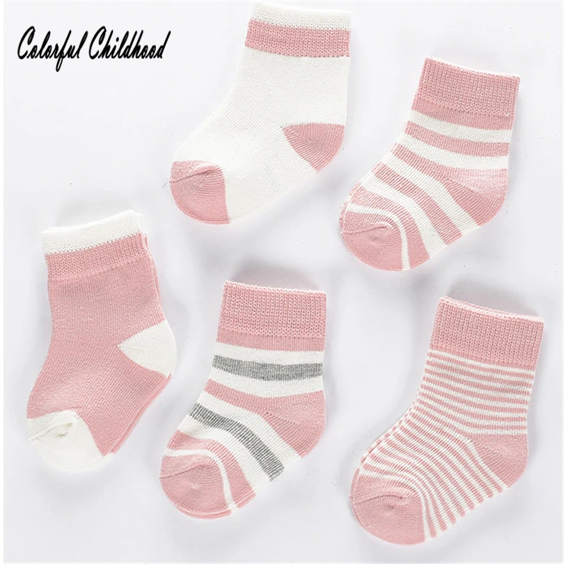 5 Pairs Unisex Baby Socks Pure Cotton Stripe Middle Tube Socks Toddler