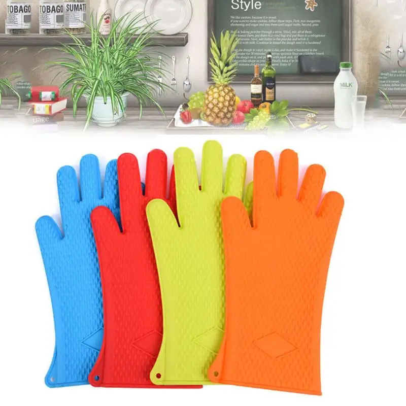 1 Pair Thicken Insulated Baking Gloves Kitchen Cooking Microwave Oven Gloves High Quality