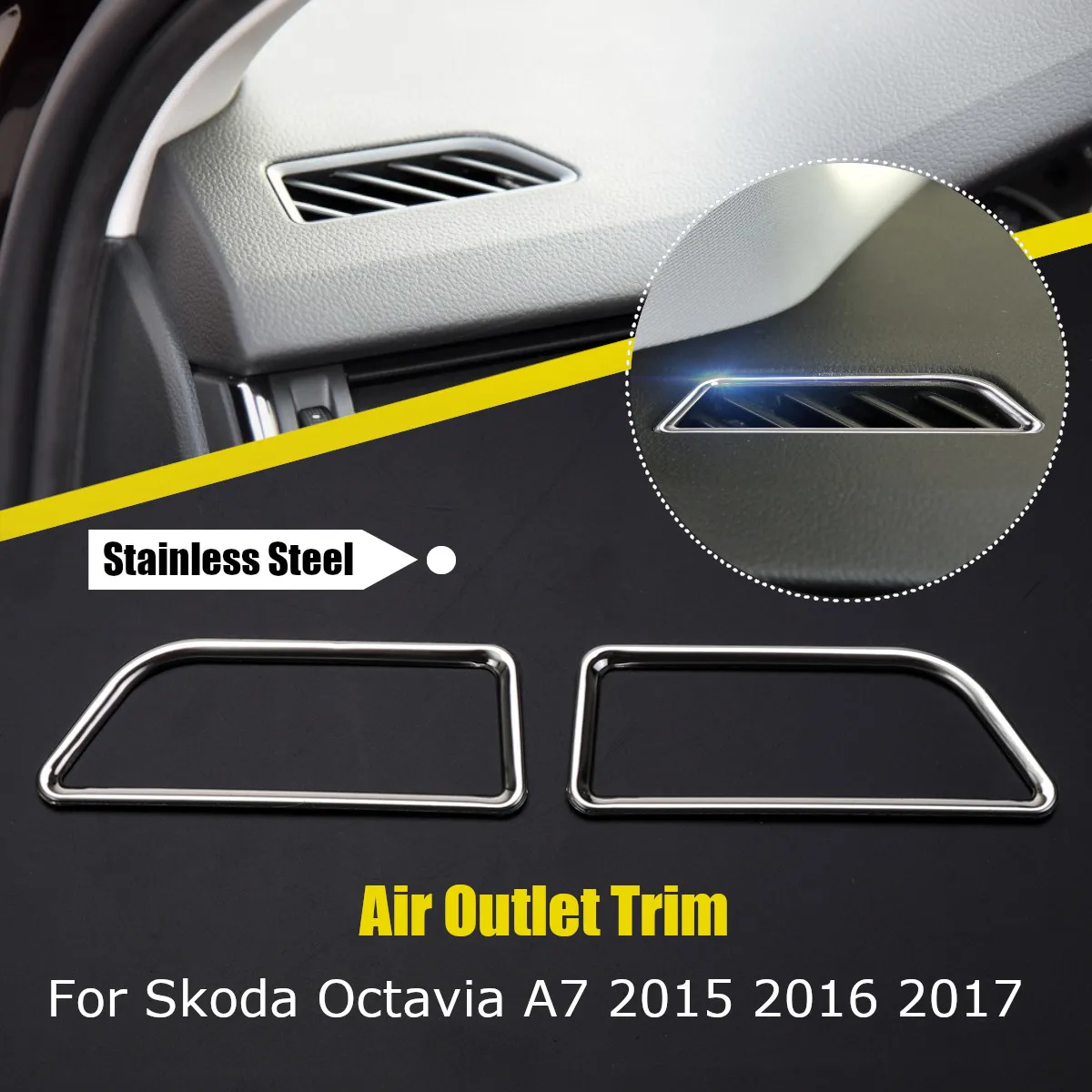 

1Pair Car Dashboard Outlet Vent Stainless Steel Bezet Outlet Decoration Trim Cover For VW For Skoda Octavia A7 2015 2016 2017