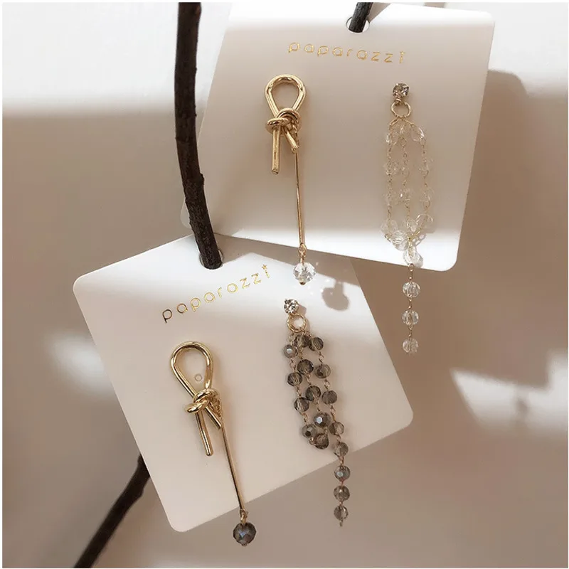

2019 Korean Temperament Personality Wild Elegant Irregular Geometry Knotted Metal Crystal Tassel Earrings Party Jewelry