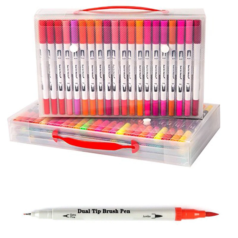 

Dual Tip Watercolor Markers Set Drawing Pens Artist Stationery Sketch School Water Brush Marker
