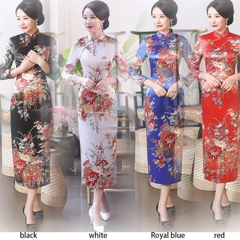 S-6XL платья в восточном стиле с длинным рукавом Qipao халат Chinoise среднего возраста банкет традиционное китайское платье мама Cheongsam Плюс