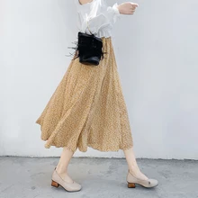 Новая весенняя женская юбка с высокой талией, с принтом, хлопковые гофрированные длинные юбки, белые цветы, черные цветы, Huanghua 9305