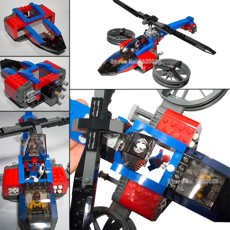With Legoinglys Super Hero Spiderman Equipment Helicopter Building Blocks Weapons Spidermans Figures Giving gifts to children With Legoinglys Super Hero Spiderman Equipment Helicopter Building Blocks Weapons Spidermans Figures Giving gifts to children