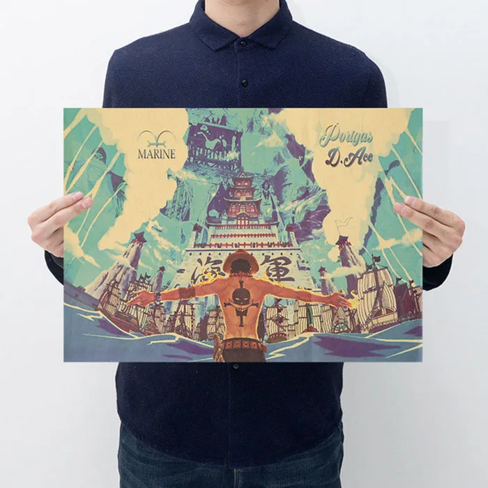 

One Piece Action Figure Poster Craft Print Wall Sticker Vintage Paper Anime One Piece Posters Luffy Wanted Boys Gifts Toys