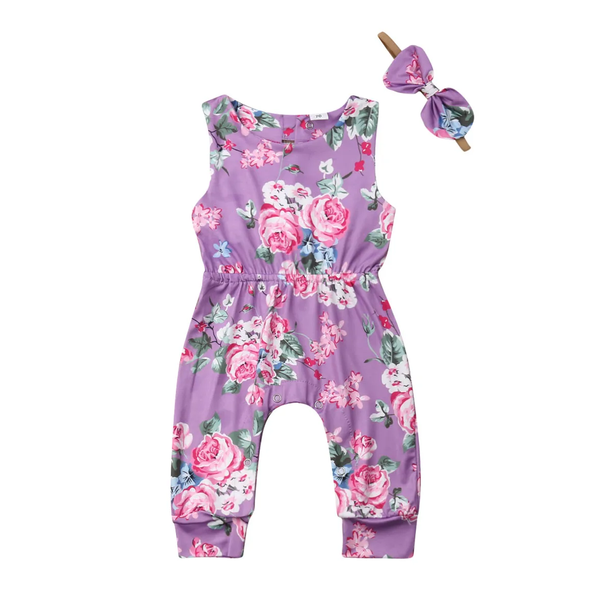 

Pudccoco 2019 Summer 2PCS Infant Newborn Baby Girls Jumpsuit Sleeveless Romper Purple Cotton Clothes Cute Outfit