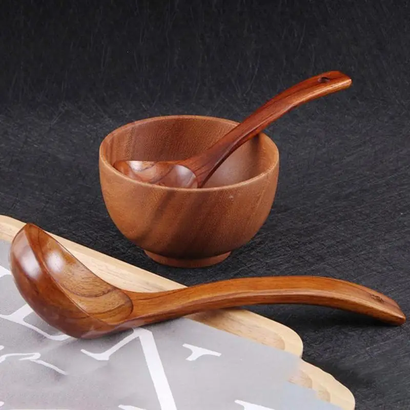 Natural Wooden Soup Spoon Large Long Handle Soup Spoons Healthy Eco
