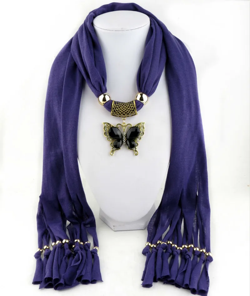 New Pattern Tassels Ornaments Hair Scarf Ancient Golden Butterfly Pendeloque Cut Shawl Scarfs For Ladies Muslim Scarves Necklace